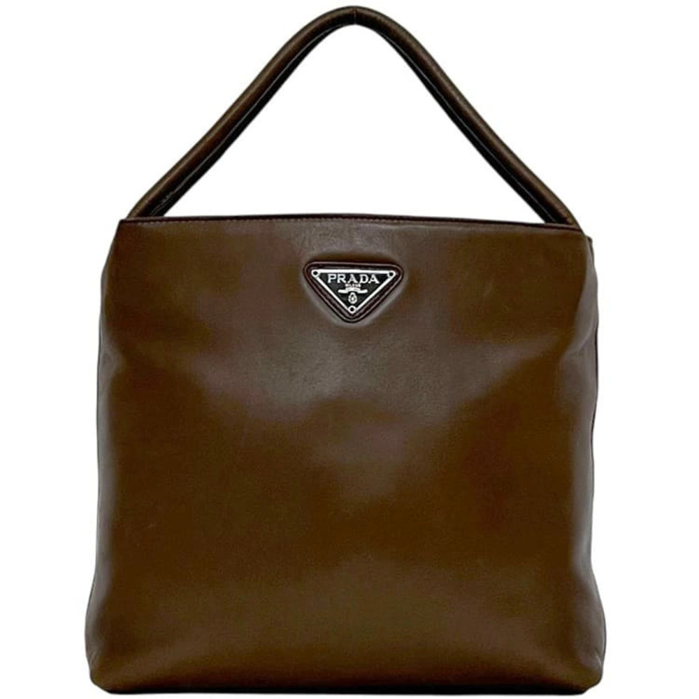 Prada Bruciato Leather Nappa Soft 2Way Shoulder Bag Silver Brown